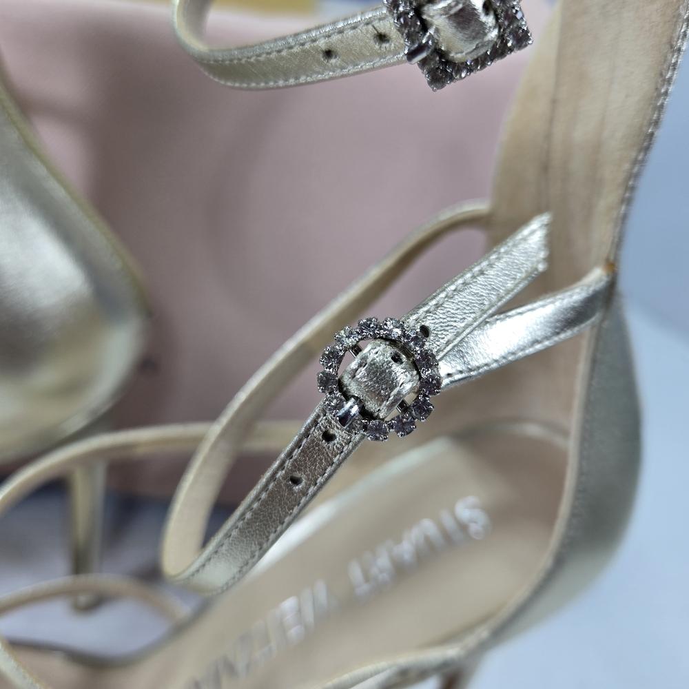 Stuart Weitzman Nudist Geo Crystal Geo Buckle 100mm Metallic Heels Size 10 1/2 - Picture 8 of 14
